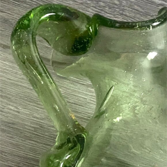 Vintage Small 5" Hand Blown Fancy Green Art Glass Pitcher-Bubble Detail-GUC - Picture 6 of 7